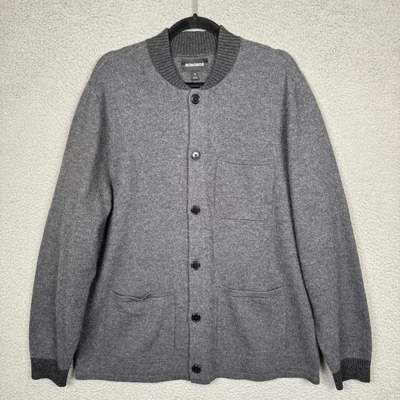 Bonobos Coat Mens L Gray Slim Fit Bomber Jacket Merino Wool Preppy Classic Warm - Picture 1 of 8